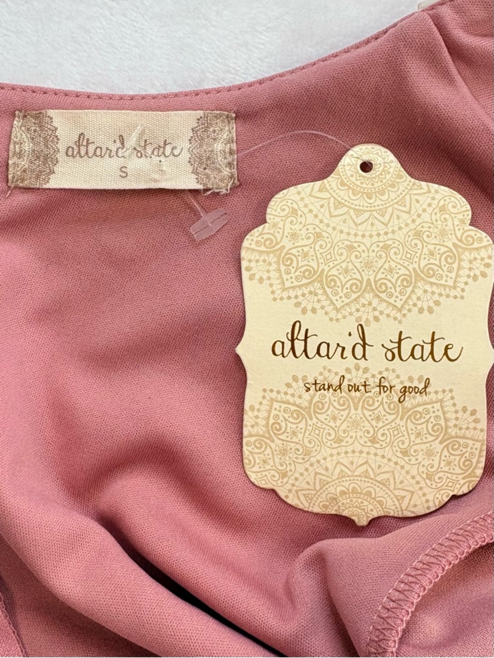 NWT ALTAR’D STATE Pink Wrap Dress Small Flutter Sleeve Fit & Flare Skater Dress - Picture 4 of 9